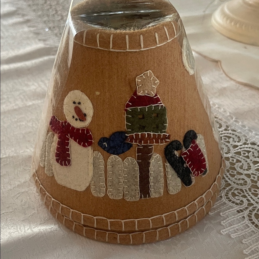 2 VTG Primitive Homestead Shoppe Felt Snowman Lamp Shades 6" New